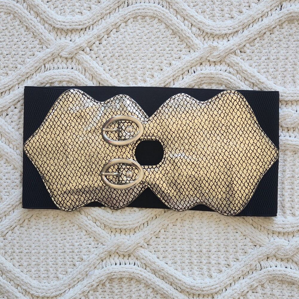 Vintage Gold Fish scale Double buckle Waist Belt Size Small